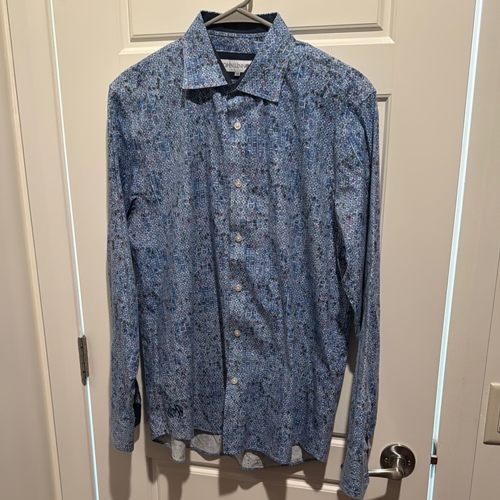 Men's Blue Patterned Shirt John Lennon L